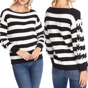 Cece Black Striped Long Sleeve Boat Neck Sweater